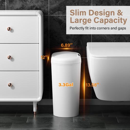 Touchless Sensor Trash Cans, 2 Pack of 3.3 Gallon Slim Bins in White - Image 2