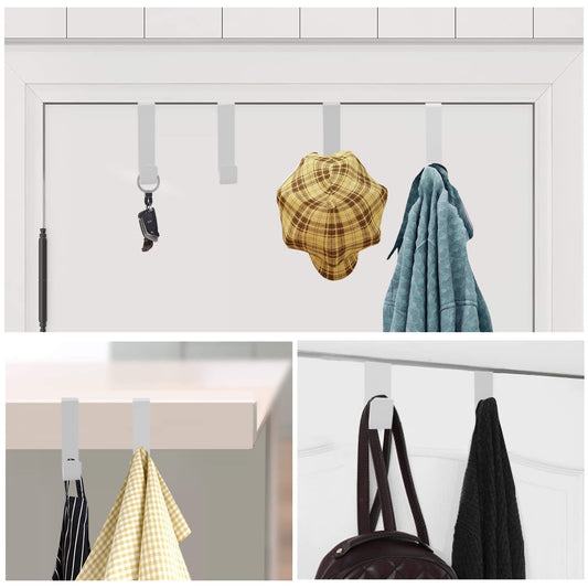 Over-the-Door Hooks, Set of 6 White Metal Hangers Rated to 7 lb - Image 2