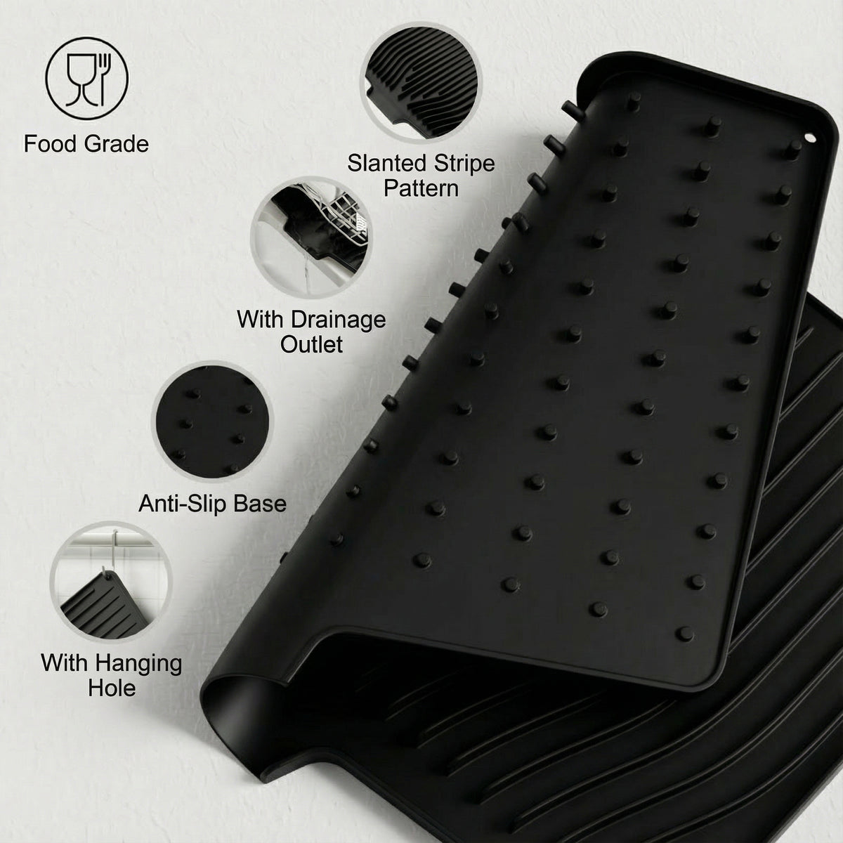 Silicone Dish Drying Mat, 19 x 14 in with Built-In Drain Channel - Image 6