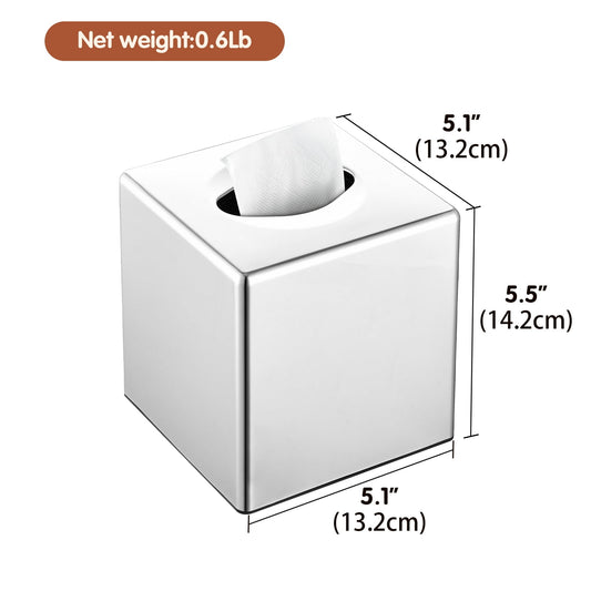 Square Tissue Box Cover with Fitted Base, Chrome Finish - Image 2