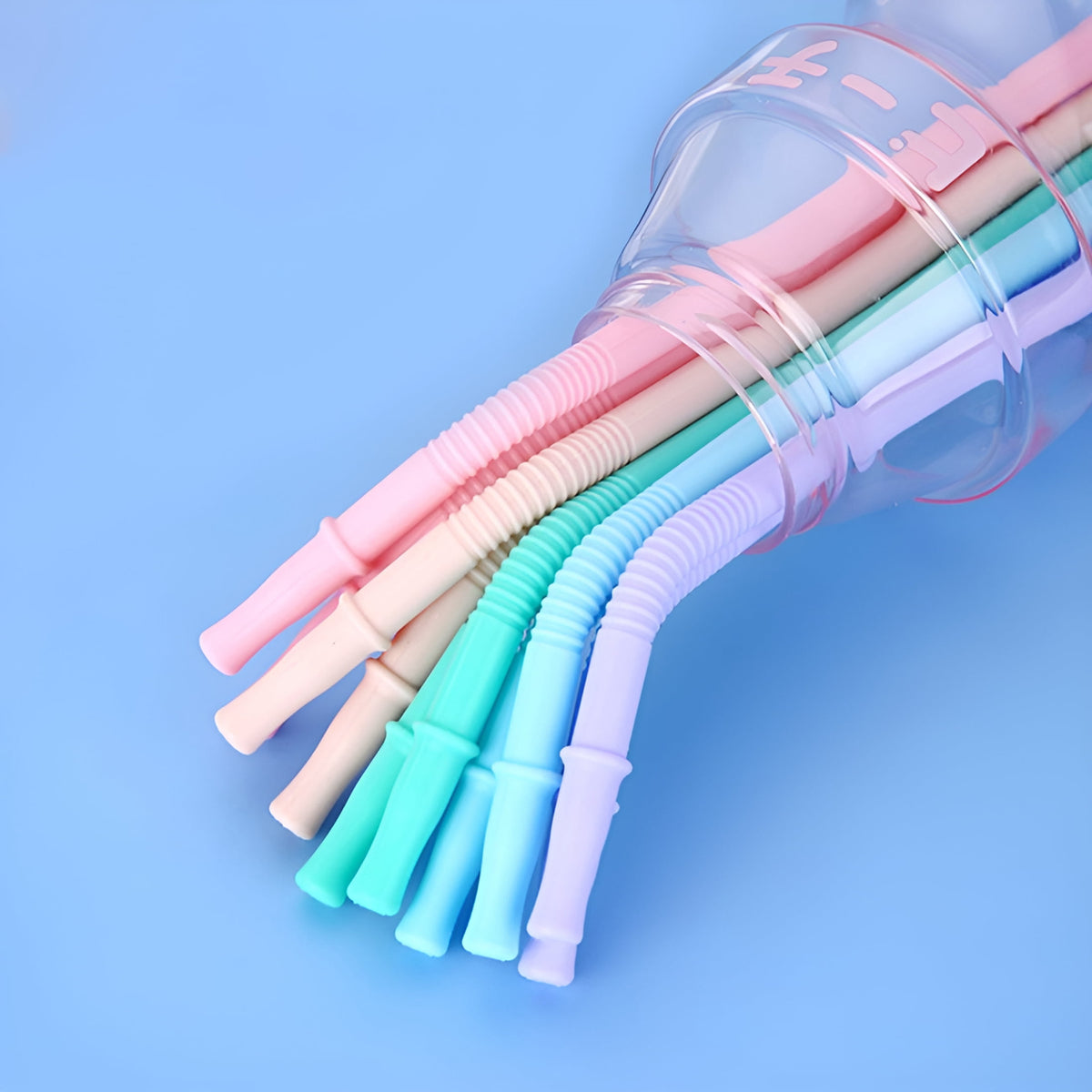 Extra-Wide Bent Silicone Straws, Set of 5 Reusable Drinking Straws - Image 6