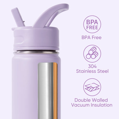 Insulated 12 oz Kids Bottle with Straw and Carry Handle, Purple - Image 6