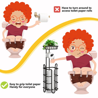 Freestanding Toilet Paper Stand with Top Tray, Holds 3 Spare Rolls - Image 4