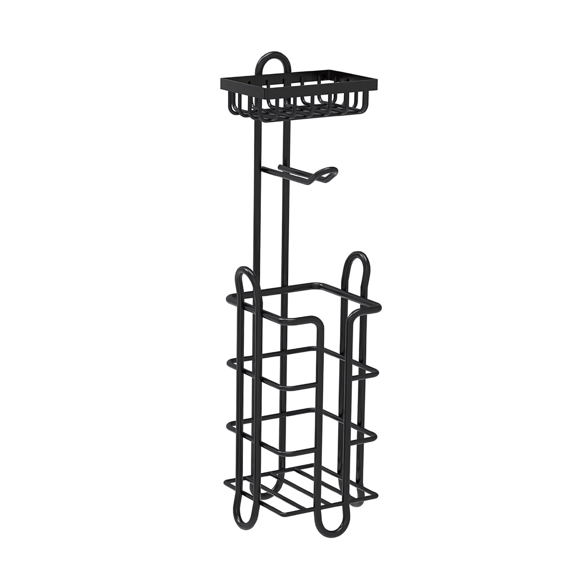 Freestanding Toilet Paper Stand with Top Tray, Holds 3 Spare Rolls