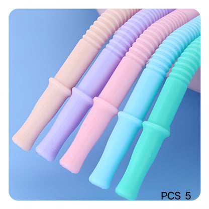 Extra-Wide Bent Silicone Straws, Set of 5 Reusable Drinking Straws - Image 2