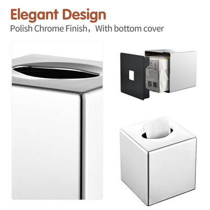 Square Tissue Box Cover with Fitted Base, Chrome Finish - Image 3