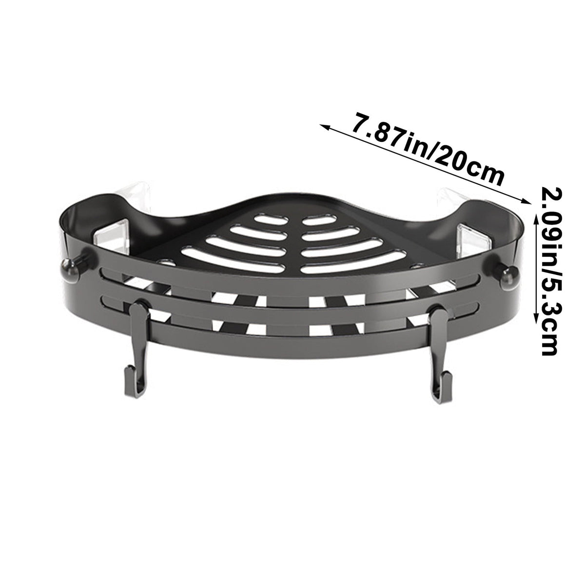 No-Drill Corner Shower Shelf with Two Hooks, 7.87 in Triangle Caddy - Image 3