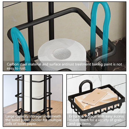 Freestanding Toilet Paper Stand with Top Tray, Holds 3 Spare Rolls - Image 3