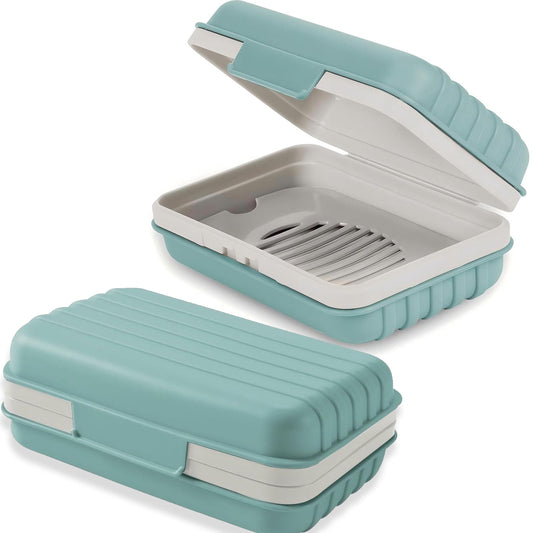 Travel Soap Case with Lid, 2 Pack of Bar Soap Boxes with Drain Tray
