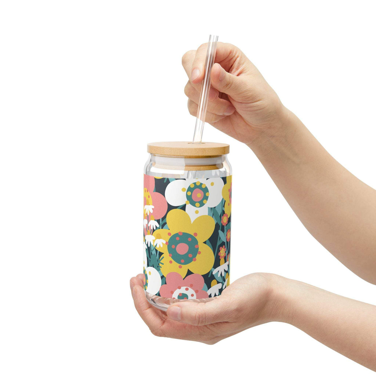 Tempered Glass Sipper Jar, 16 oz with Bamboo Lid and Reusable Straw - Image 2