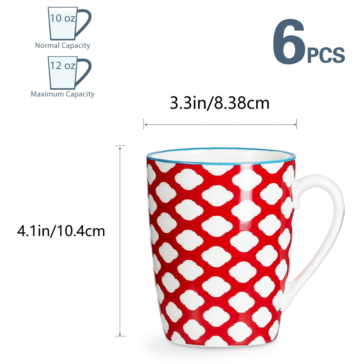 Ceramic Coffee Mugs, Set of Six in Six Colors, 12 oz Each - Image 2