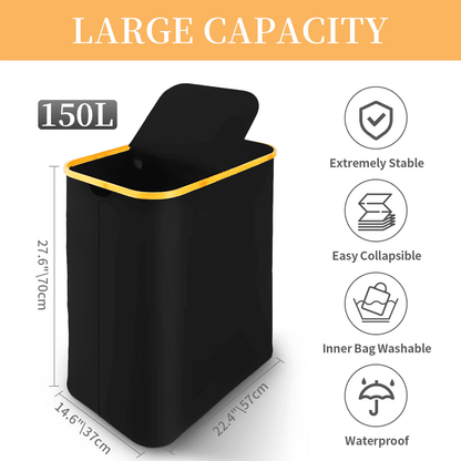 Double Laundry Hamper with Lid, 150 L Basket with Bamboo Handles - Image 2
