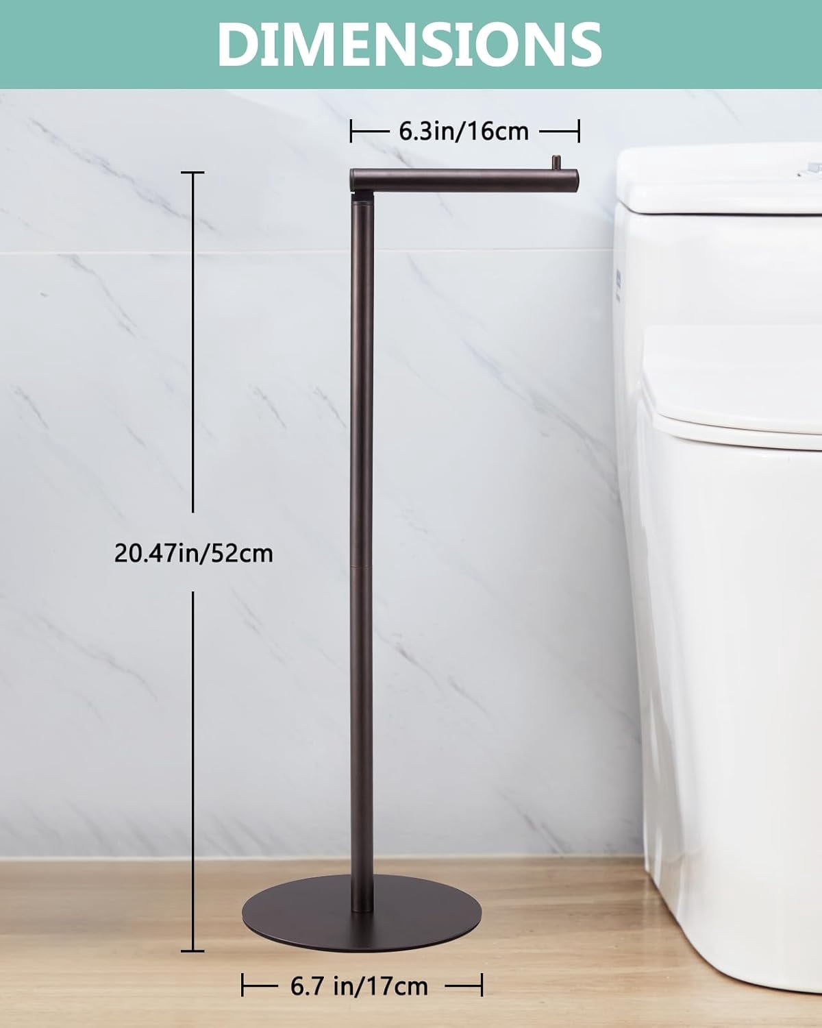 Free-Standing Toilet Roll Stand with Storage for 4 Spare Rolls, Bronze Finish - Image 5