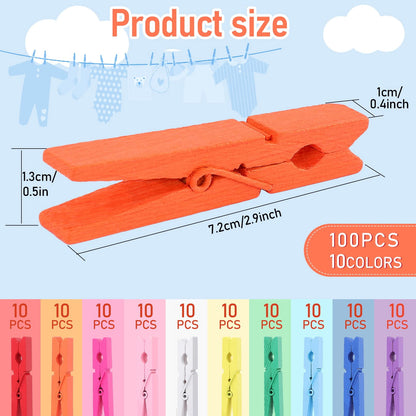 Wooden Clothespins in 10 Colors, 100 Count of 2.8 in Birch Clips - Image 6