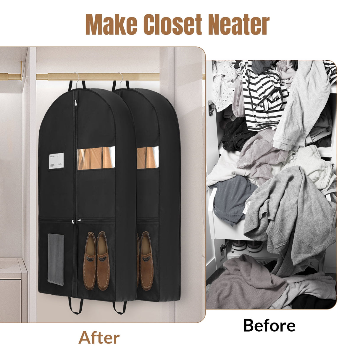 Gusseted Garment Bags, 2 Pack of 43 in Suit Covers with Window - Image 3