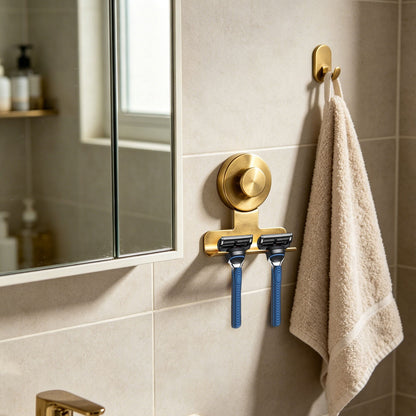 Suction Cup Razor Holder in Stainless Steel, Matte Gold Shower Hook - Image 3