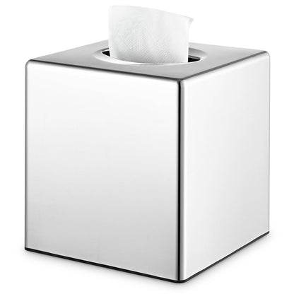 Square Tissue Box Cover with Fitted Base, Chrome Finish