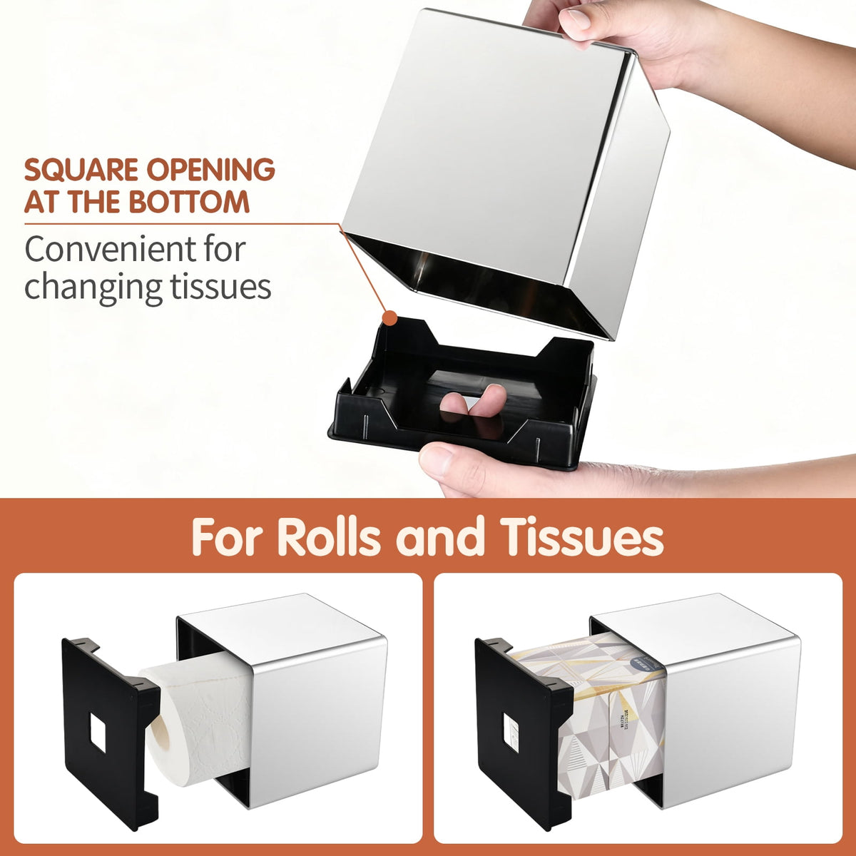 Square Tissue Box Cover with Fitted Base, Chrome Finish - Image 4
