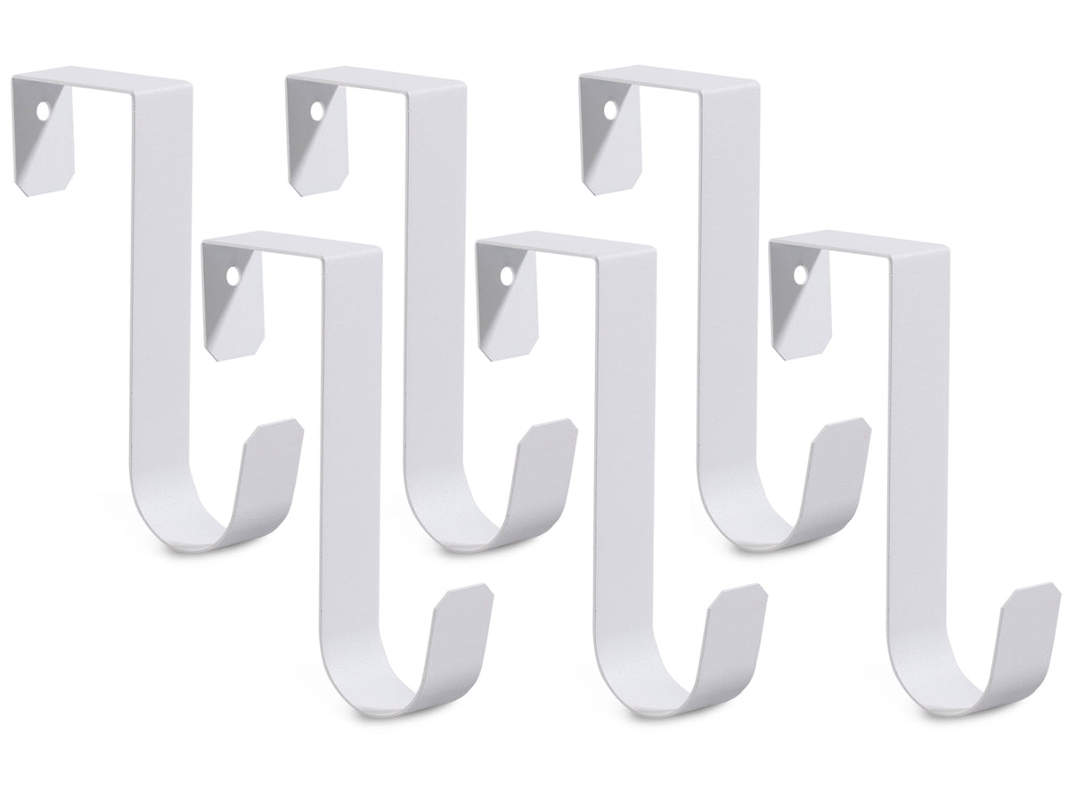 Over-the-Door Hooks, Set of 6 White Metal Hangers Rated to 7 lb