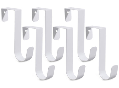 Over-the-Door Hooks, Set of 6 White Metal Hangers Rated to 7 lb