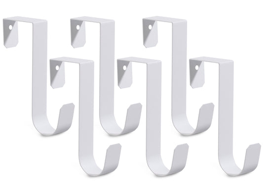 Over-the-Door Hooks, Set of 6 White Metal Hangers Rated to 7 lb