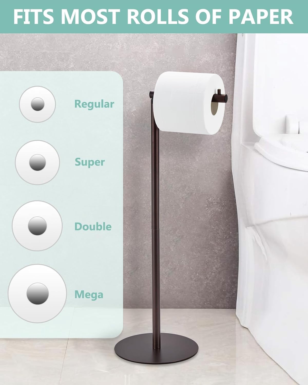 Free-Standing Toilet Roll Stand with Storage for 4 Spare Rolls, Bronze Finish - Image 3