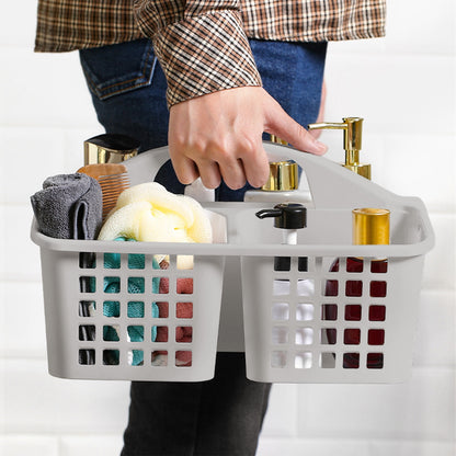 Portable Shower Caddy with Three Compartments and Handle, Gray - Image 4