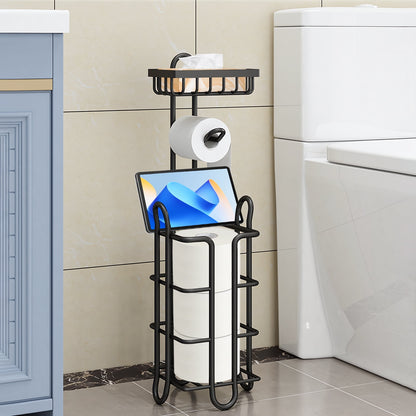 Freestanding Toilet Paper Stand with Top Tray, Holds 3 Spare Rolls - Image 2