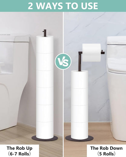 Free-Standing Toilet Roll Stand with Storage for 4 Spare Rolls, Bronze Finish - Image 6