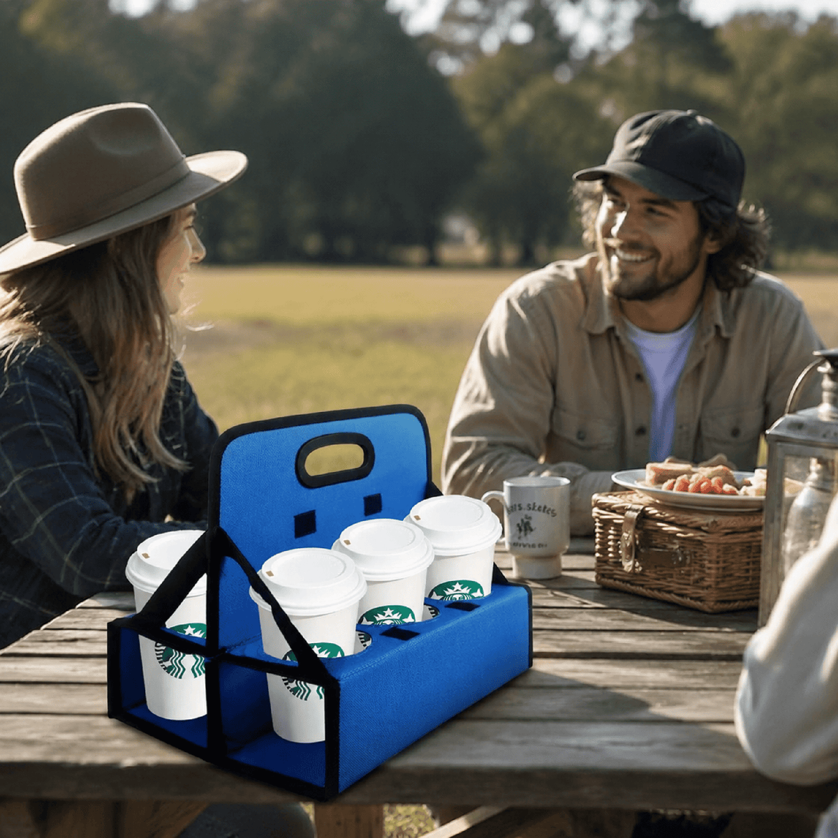 Foldable Six-Cup Drink Carrier with Handle, Reusable Caddy in Blue - Image 4