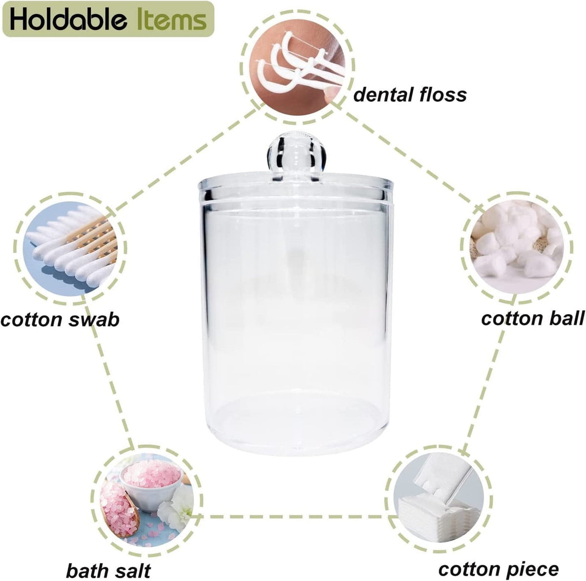 Clear Canister for Cotton Swabs and Pads, 2.7 x 3.7 in Vanity Jar - Image 4