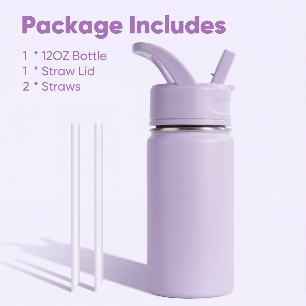 Insulated 12 oz Kids Bottle with Straw and Carry Handle, Purple - Image 5
