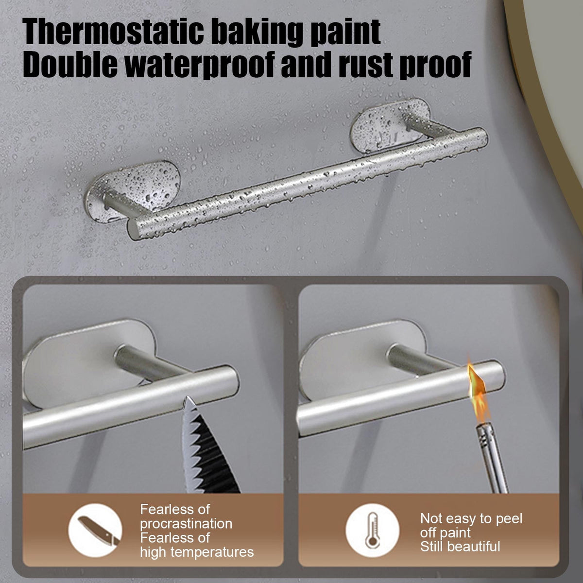 Adhesive Towel Bar, 15.75 in Stainless Steel Rail with No-Drill Mounting - Image 5