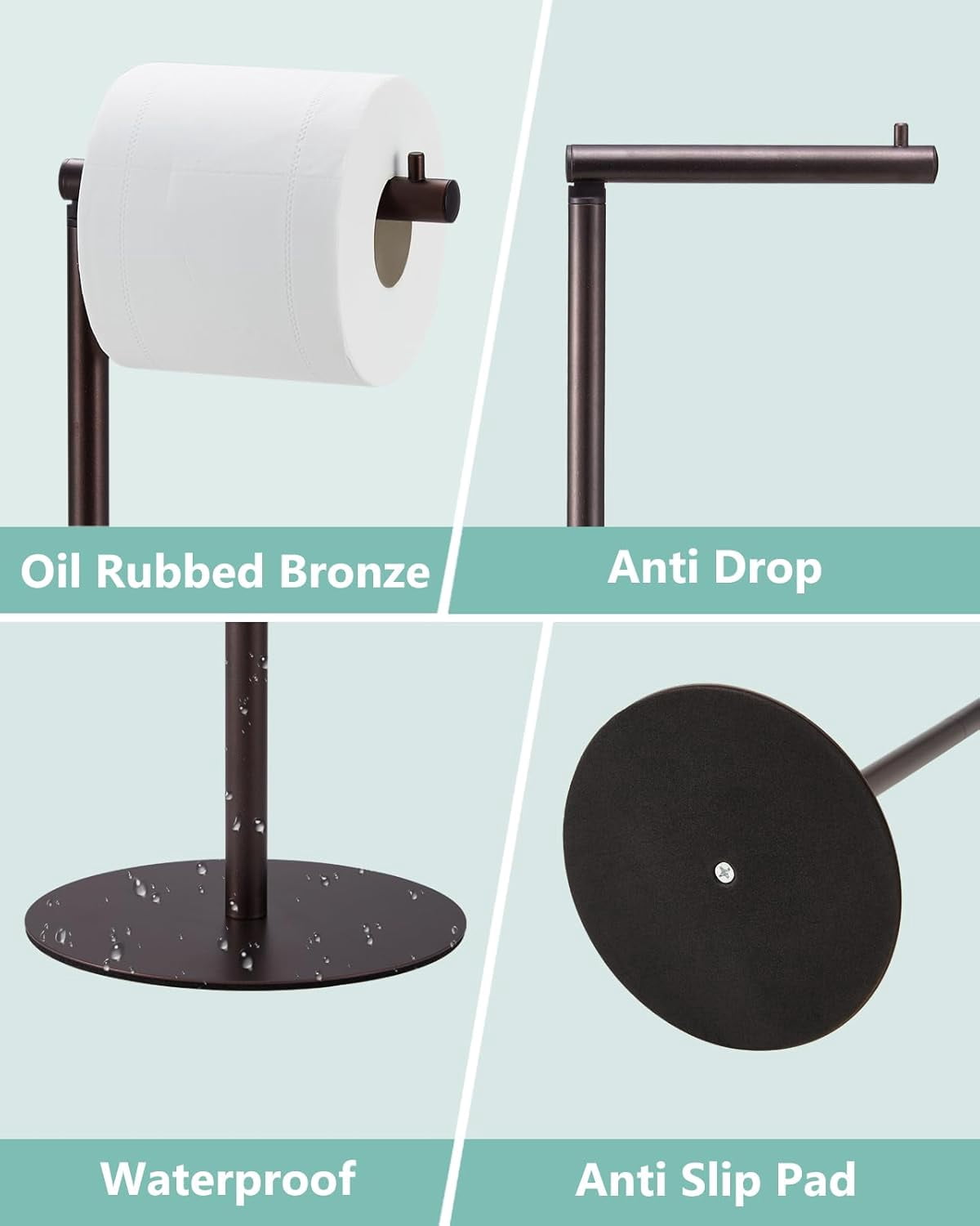 Free-Standing Toilet Roll Stand with Storage for 4 Spare Rolls, Bronze Finish - Image 4