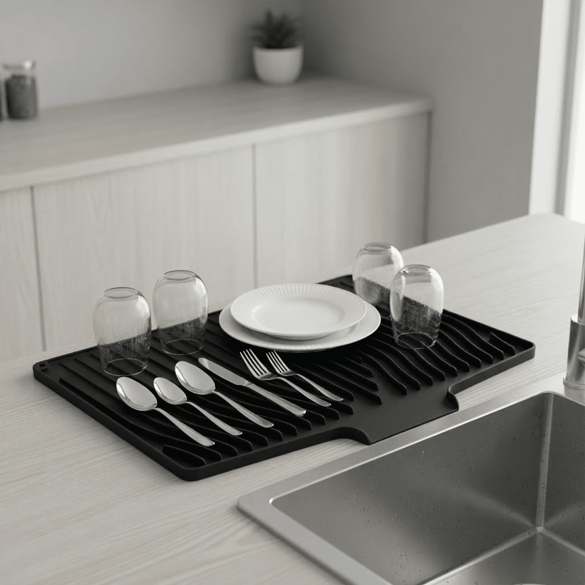 Silicone Dish Drying Mat, 19 x 14 in with Built-In Drain Channel - Image 3