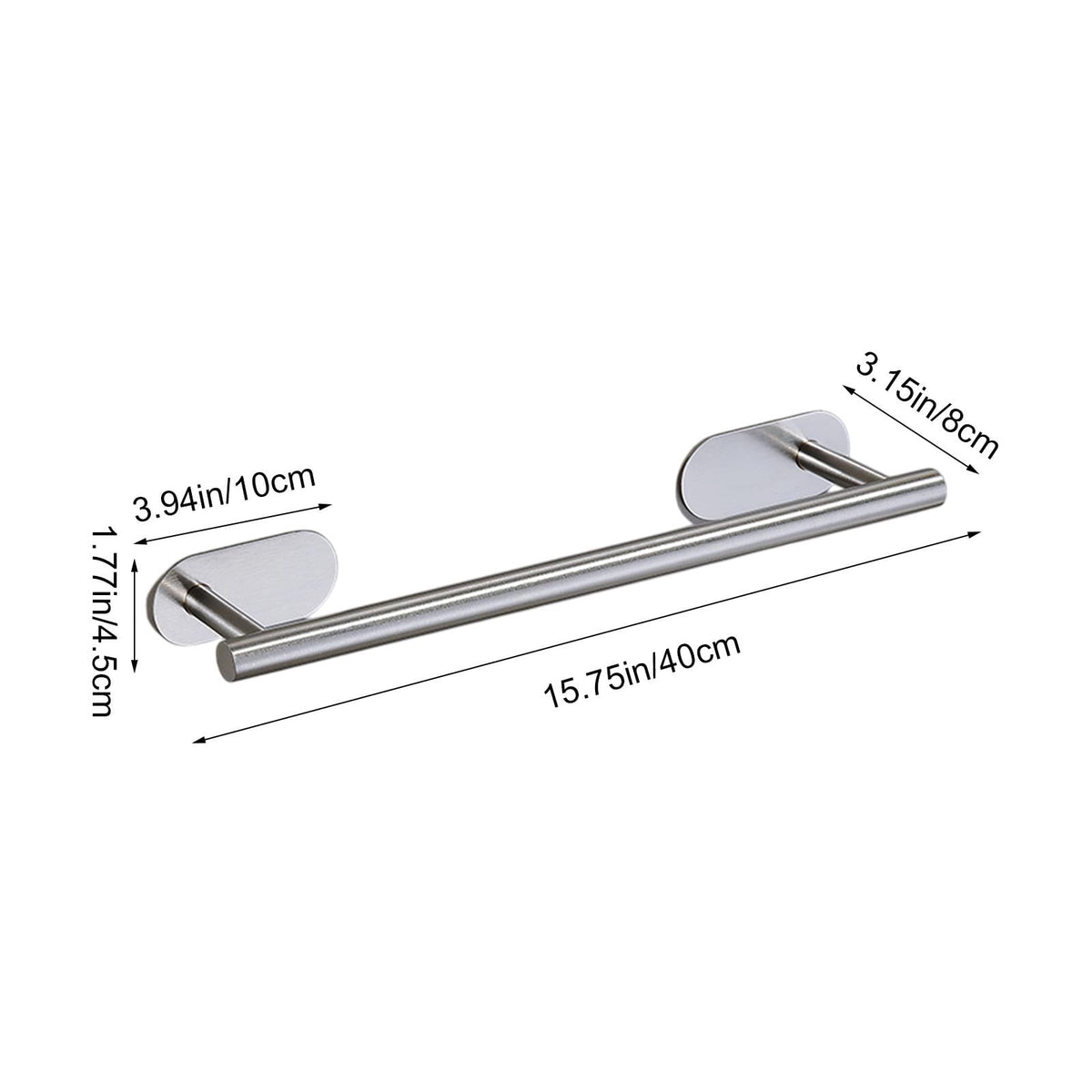 Adhesive Towel Bar, 15.75 in Stainless Steel Rail with No-Drill Mounting - Image 3
