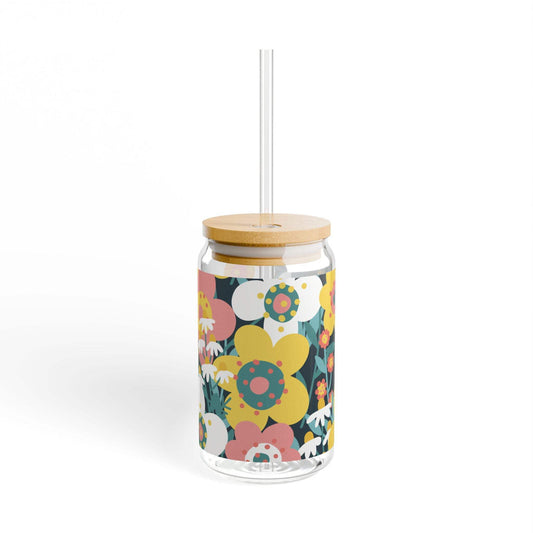 Tempered Glass Sipper Jar, 16 oz with Bamboo Lid and Reusable Straw