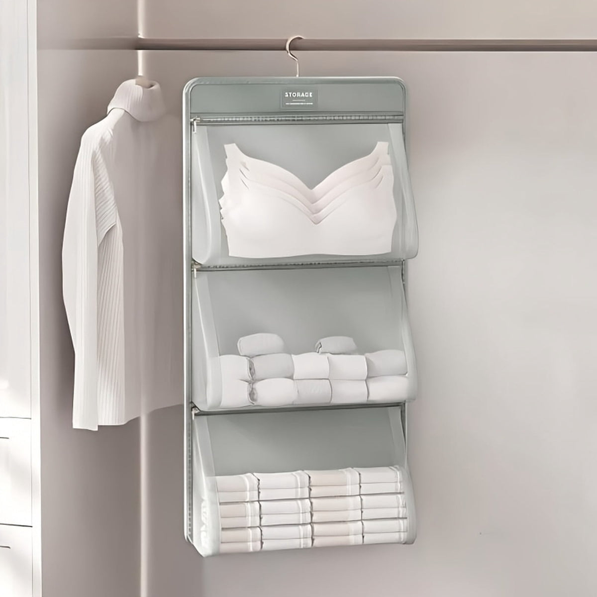 Hanging Mesh Organizer for Socks and Underwear, Multi-Pocket - Image 2