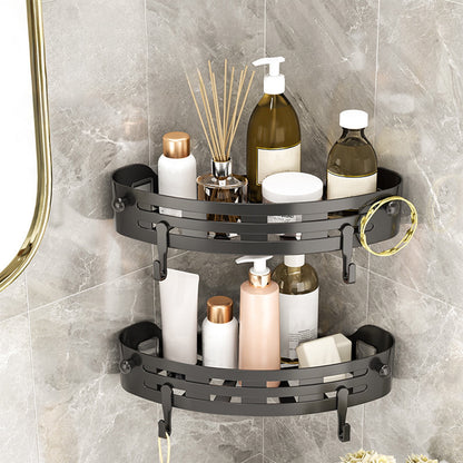 No-Drill Corner Shower Shelf with Two Hooks, 7.87 in Triangle Caddy - Image 4