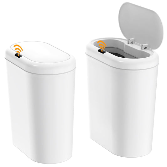 Touchless Sensor Trash Cans, 2 Pack of 3.3 Gallon Slim Bins in White