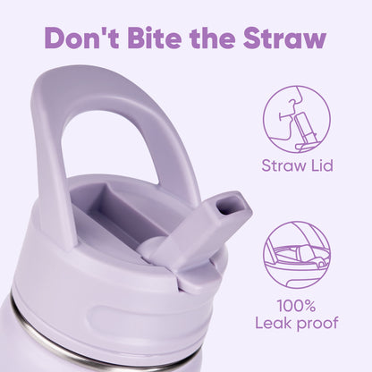 Insulated 12 oz Kids Bottle with Straw and Carry Handle, Purple - Image 2