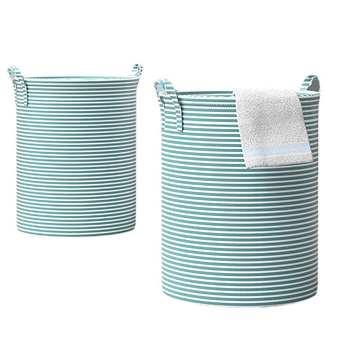 Round Folding Laundry Hamper, 27 L Breathable Basket with Handles - Image 2