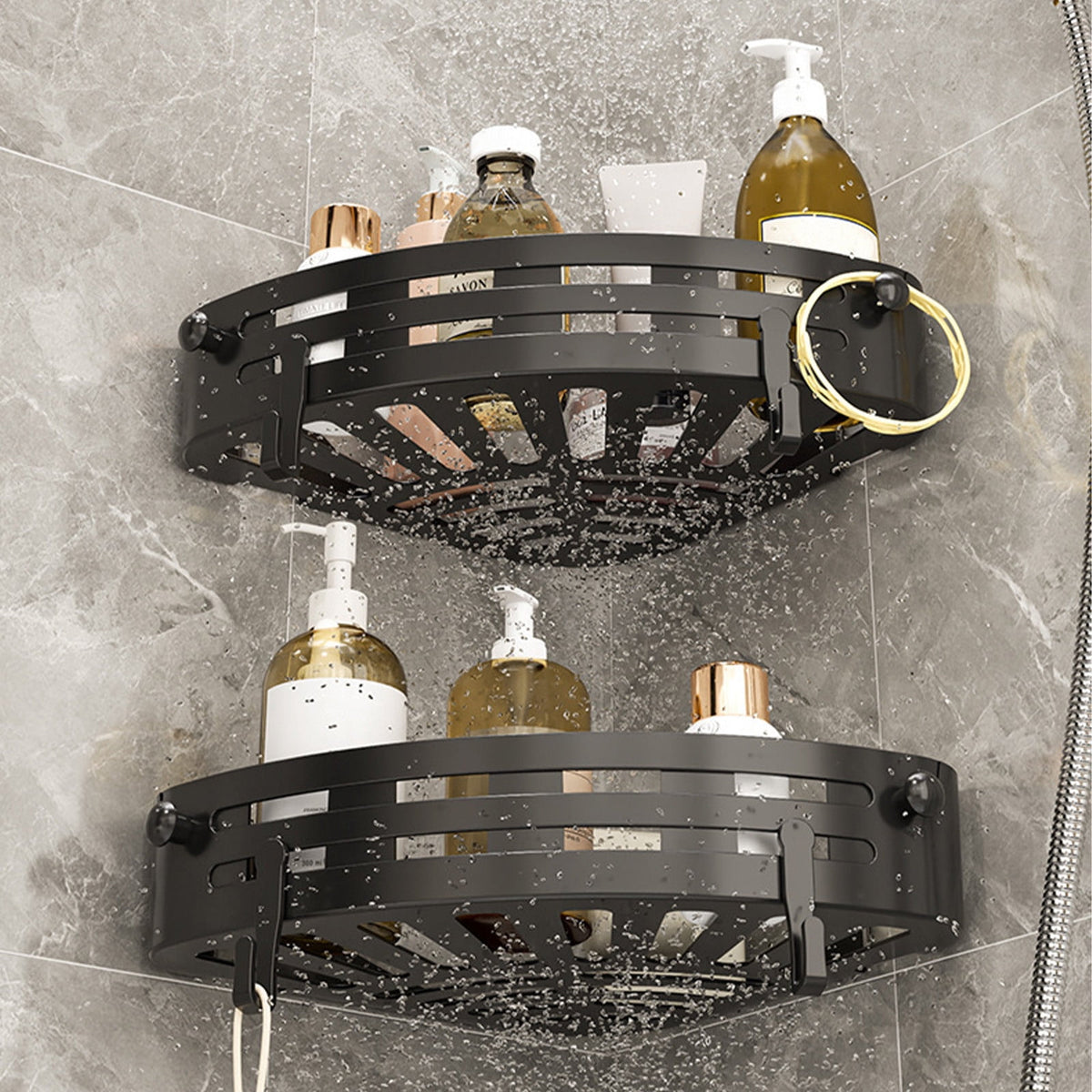 No-Drill Corner Shower Shelf with Two Hooks, 7.87 in Triangle Caddy - Image 5