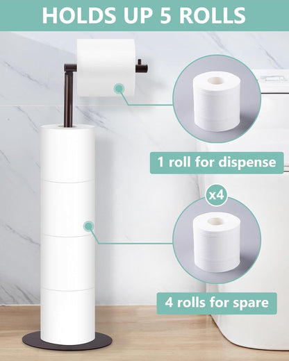 Free-Standing Toilet Roll Stand with Storage for 4 Spare Rolls, Bronze Finish - Image 2