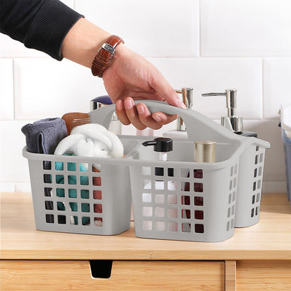 Portable Shower Caddy with Three Compartments and Handle, Gray - Image 5