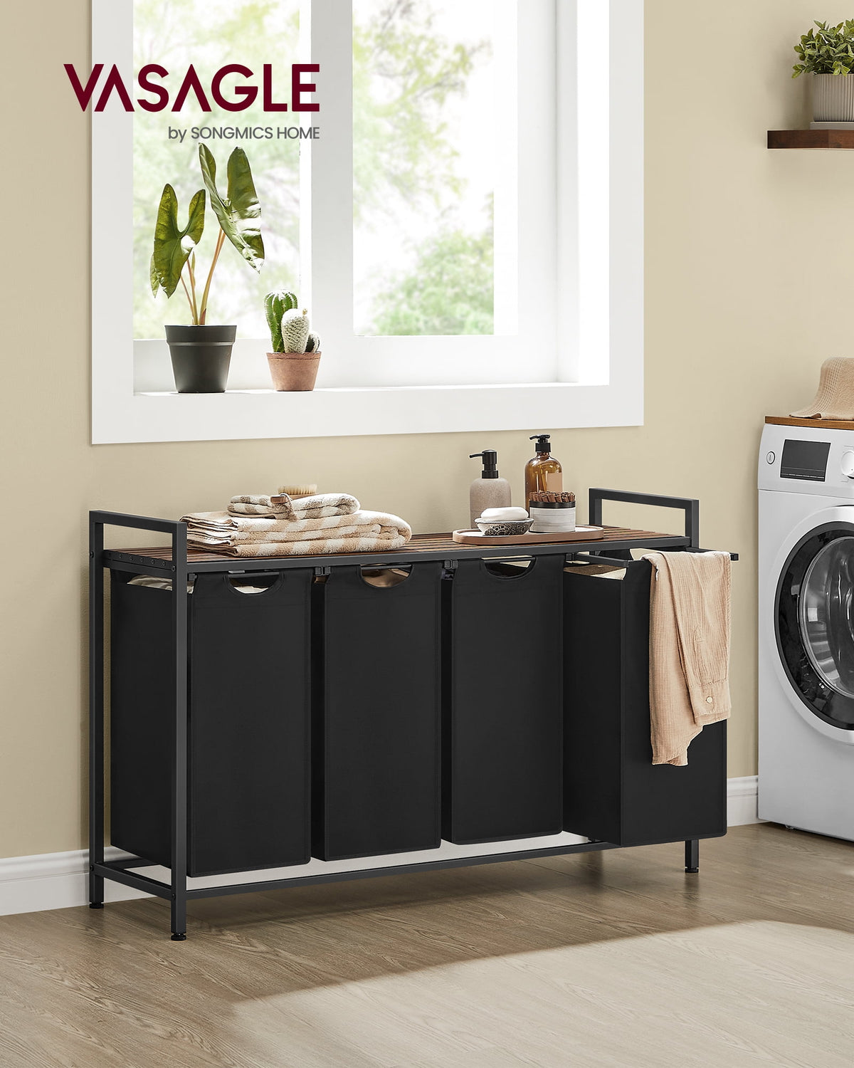 Four-Bag Laundry Sorter with Shelf, 10.6 Gallons per Compartment - Image 5