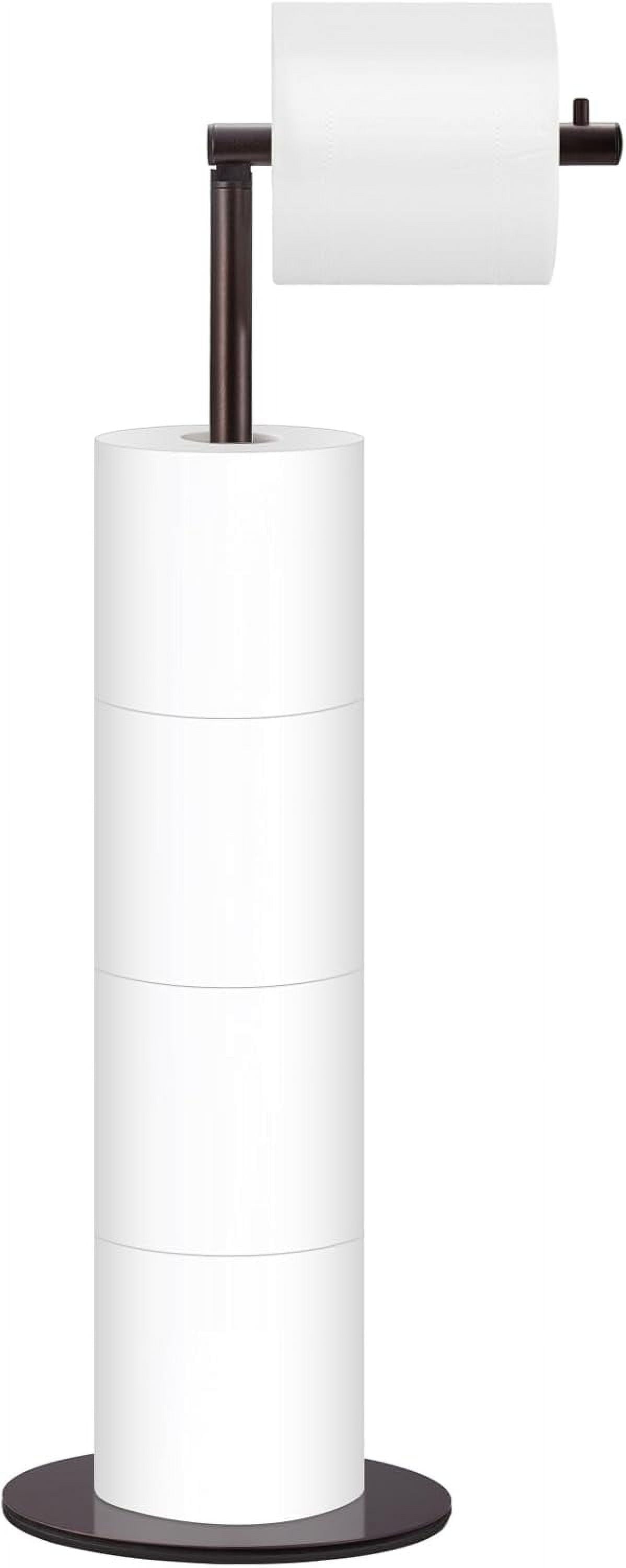 Free-Standing Toilet Roll Stand with Storage for 4 Spare Rolls, Bronze Finish