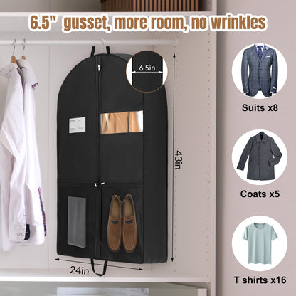 Gusseted Garment Bags, 2 Pack of 43 in Suit Covers with Window - Image 2
