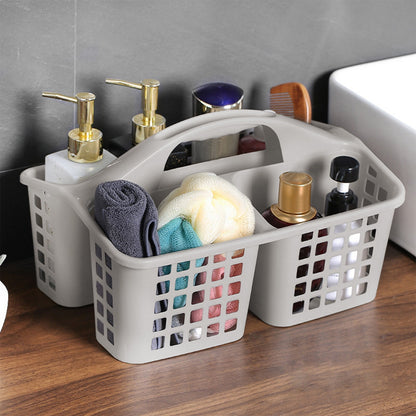 Portable Shower Caddy with Three Compartments and Handle, Gray - Image 2