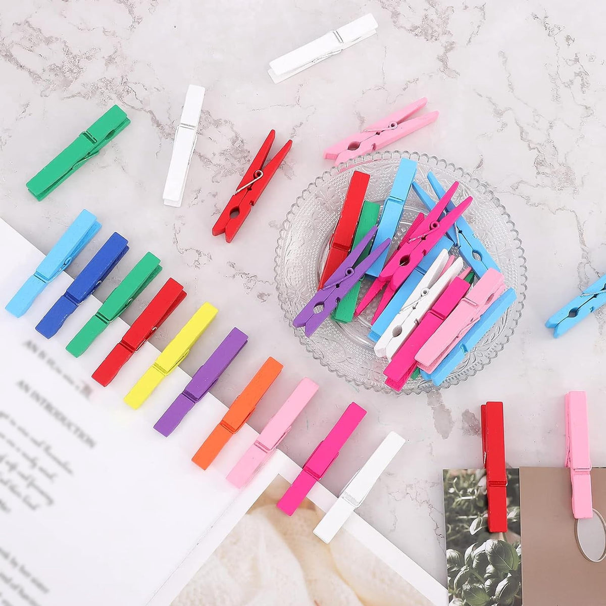 Wooden Clothespins in 10 Colors, 100 Count of 2.8 in Birch Clips - Image 2
